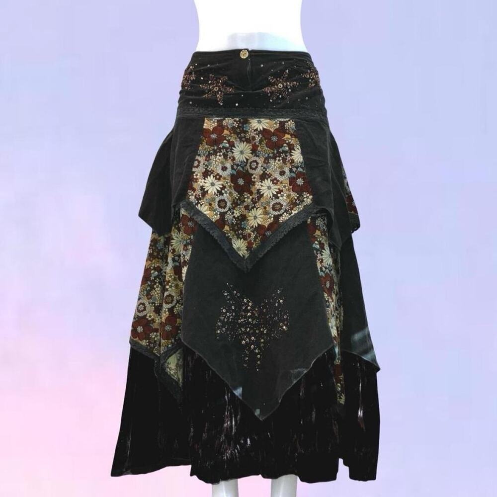 Vintage 90s y2k fairycore corduory tiered beaded maxi skirt